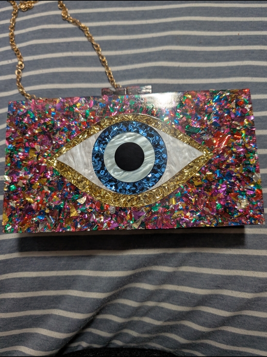 Handbags - Multicolor Evil Eye Mosaic Clutch Bag with Chain